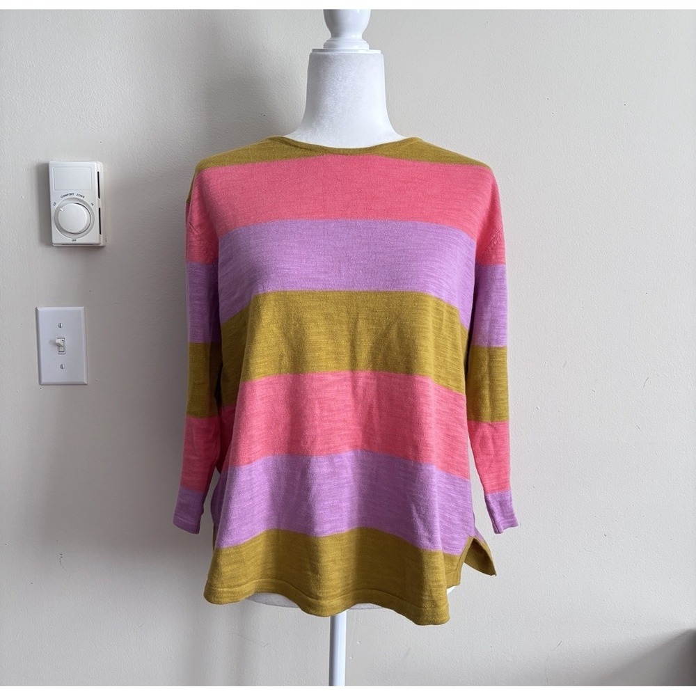 Quiet Luxury 100% Cotton Striped Sweater Mansted Purple Pink Yellow Preppy Cute‎